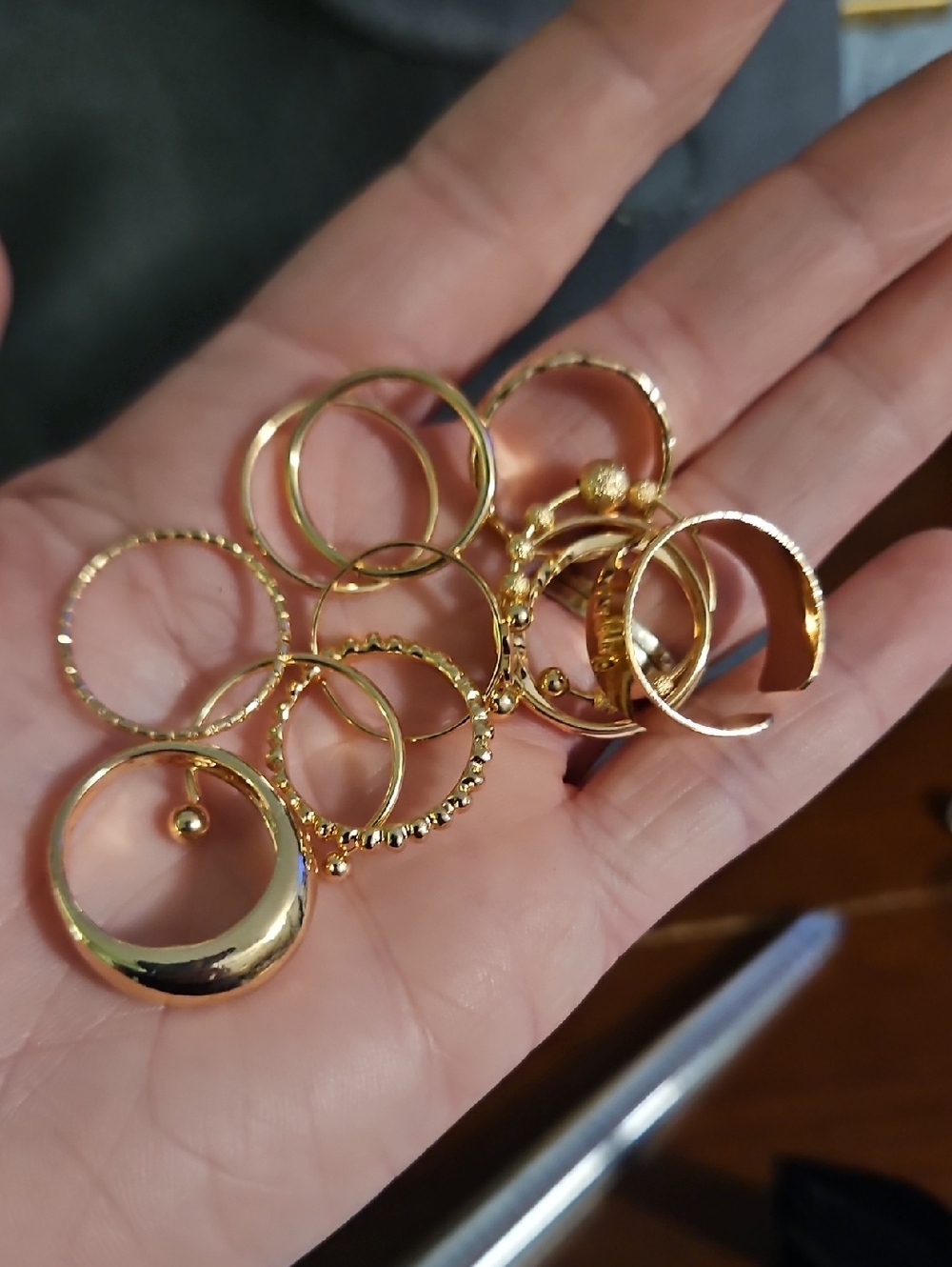 Gold Tone Mixed Stackable Rings Set - Women Jewelry